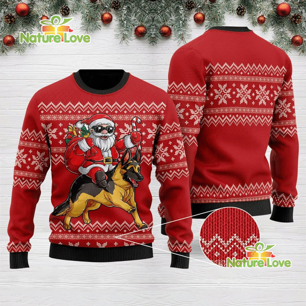 Santa Riding German Shepherd 3D Funny 3D Ugly Christmas Sweater - Holiday Gift product image