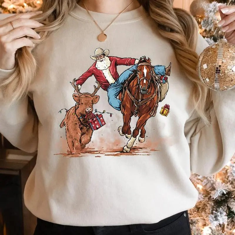 Santa Bulldogging Forr - Adult & Kids T-Shirts, Sweatshirts & Hoodies apparel design preview 1