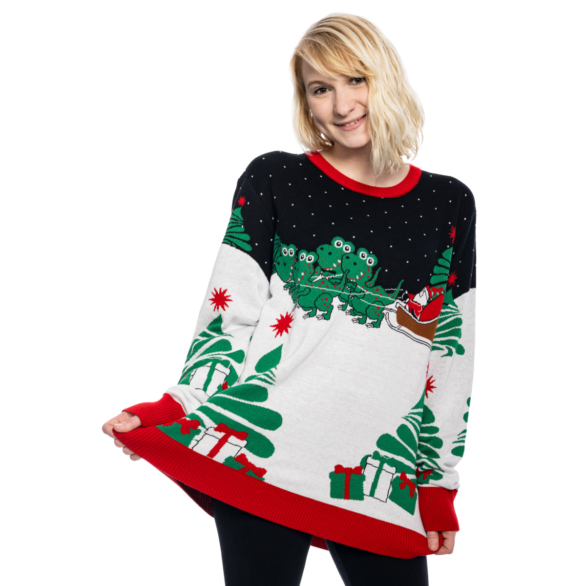 Santa on Sleigh T-Rex Christmas Sweater - Holiday Gift product image 4