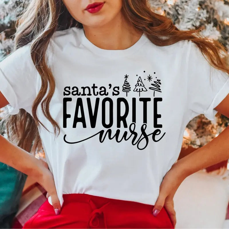 Santa'S Favorite Nurse Tree Nursing Party - Adult & Kids T-Shirts, Sweatshirts & Hoodies apparel design preview 1