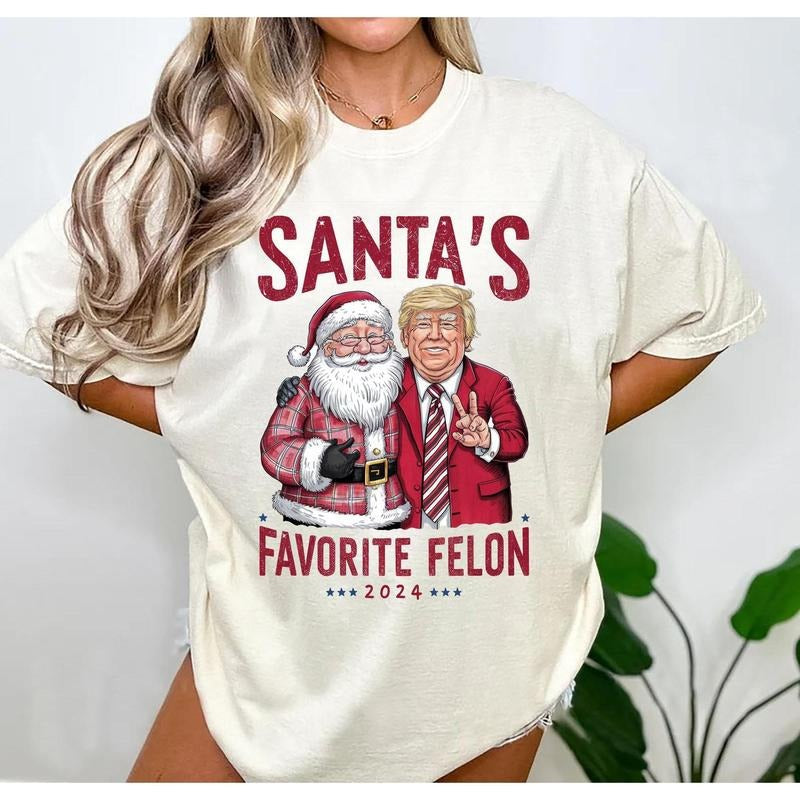 Santas Favorite Felon Trump Funny 2024 Lovers - Adult & Kids T-Shirts, Sweatshirts & Hoodies apparel design preview 1