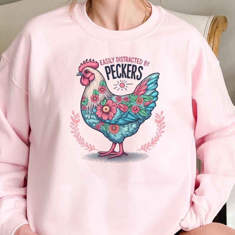 Sarcastic Chicken Easily Distracted Peckers Floral - Adult & Kids T-Shirts, Sweatshirts & Hoodies apparel design preview 1