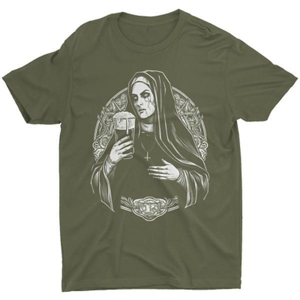 Satanic Unholy Nun Occult Gothic Evil Bad Beer - Adult & Kids T-Shirts, Sweatshirts & Hoodies apparel design preview 1