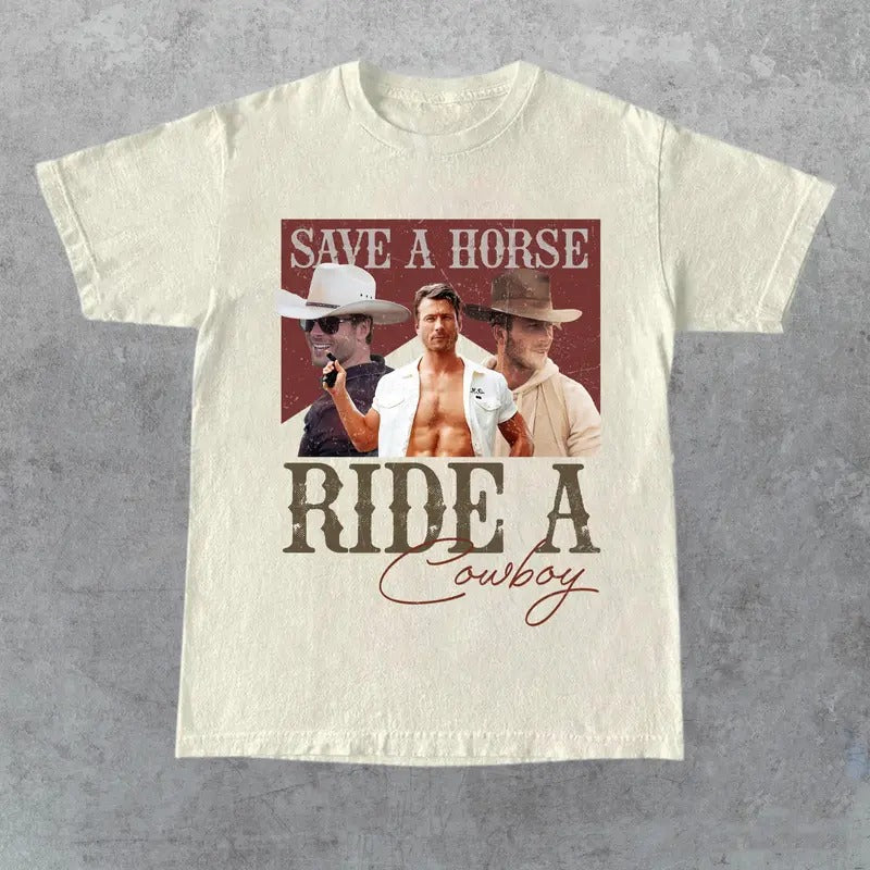 Save Horse Ride Cowboy If You Feel Chase Glen Powell - Adult & Kids T-Shirts, Sweatshirts & Hoodies apparel design preview 1
