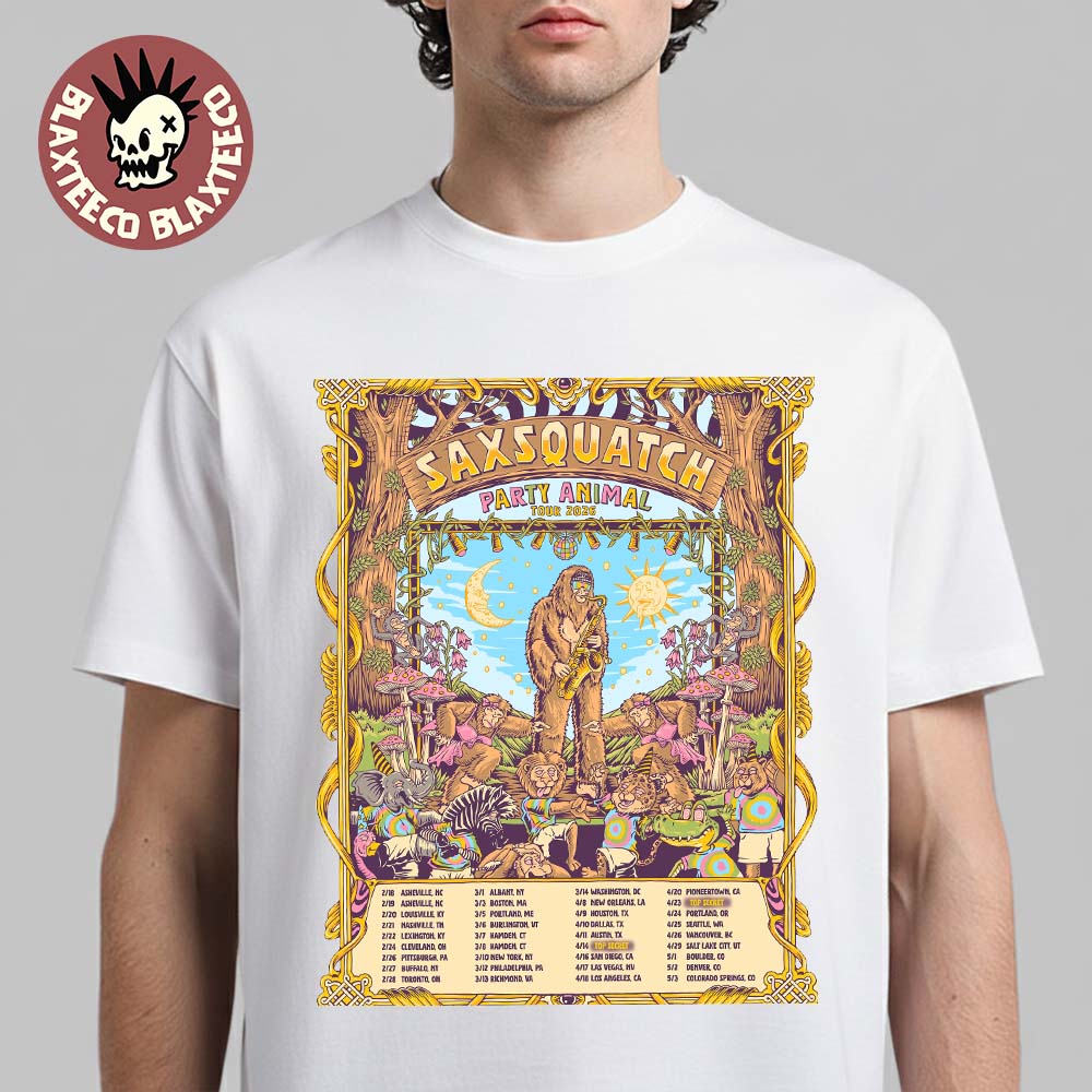 Saxsquatch Party Animal Tour 2026 North America - Adult & Kids T-Shirts, Sweatshirts & Hoodies apparel design preview 1