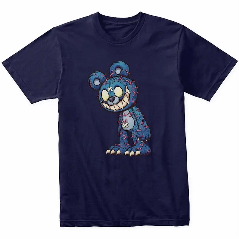 Scary Blue Teddy Bear Veins Popping Out Evil Deranged - Adult & Kids T-Shirts, Sweatshirts & Hoodies apparel design preview 1