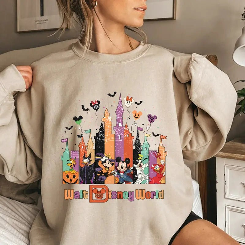 Scary Castle Halloween Mouse Ghost Party Retro 90s - Adult & Kids T-Shirts, Sweatshirts & Hoodies apparel design preview 1