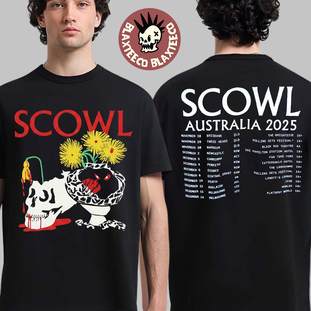 Scowl Australia 2025 Tour Merch With Dates Back - Adult & Kids T-Shirts, Sweatshirts & Hoodies apparel design preview 1