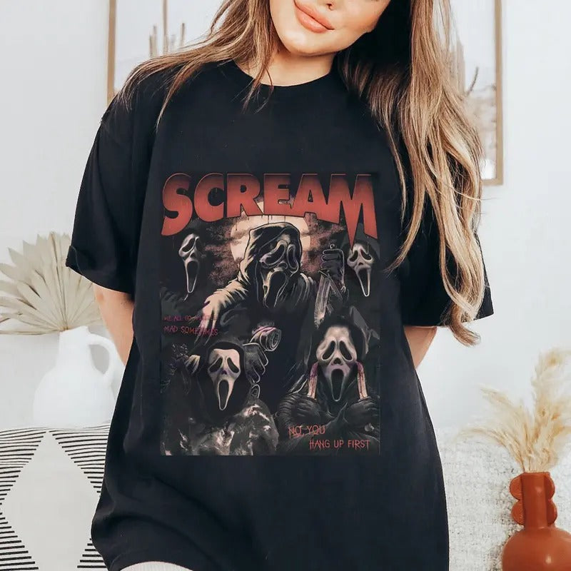 Scream No You Hang Up First Halloween Funny Ghostface - Adult & Kids T-Shirts, Sweatshirts & Hoodies apparel design preview 1