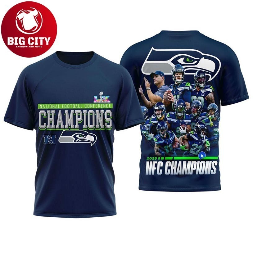 Seahawks 2025 NFC Champions Team Roster Graphic Two - Adult & Kids T-Shirts, Sweatshirts & Hoodies apparel design preview 1
