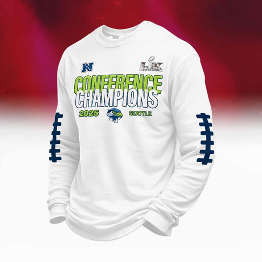 White-Seahawks Conference Champions Waffle Sweatshirt 3D Sweater - Gift Idea product image