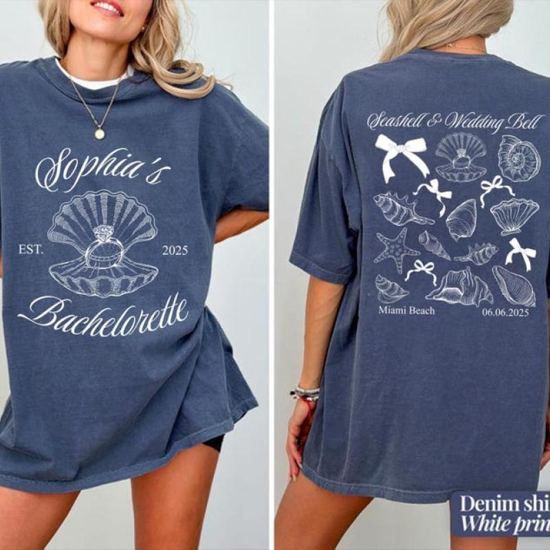 Seashells Wedding Bells Bachelorette 2 Sides Custom - Adult & Kids T-Shirts, Sweatshirts & Hoodies apparel design preview 1