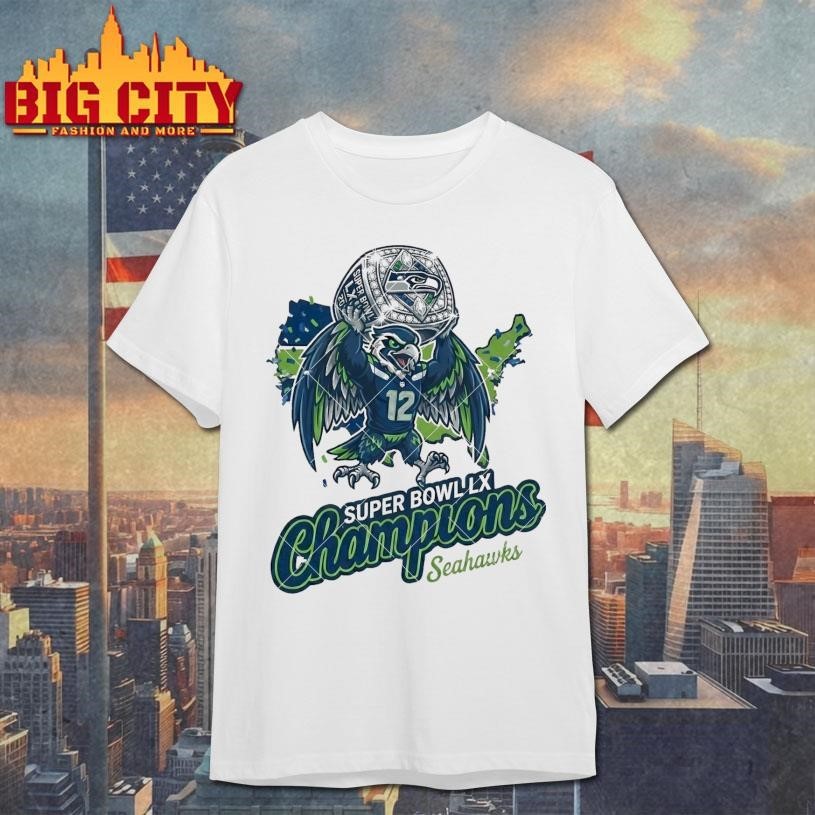 Seattle Football 2026 Champion Hawk Mascot with - Adult & Kids T-Shirts, Sweatshirts & Hoodies apparel design preview 1