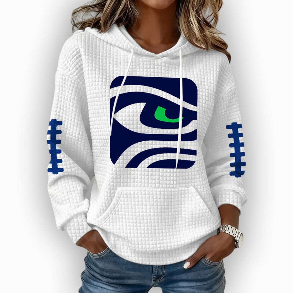 Seattle Football Print Plaid Fabric Hooded Sweatshirt 3D Sweater - Gift for Sports & Hobby Fans product image