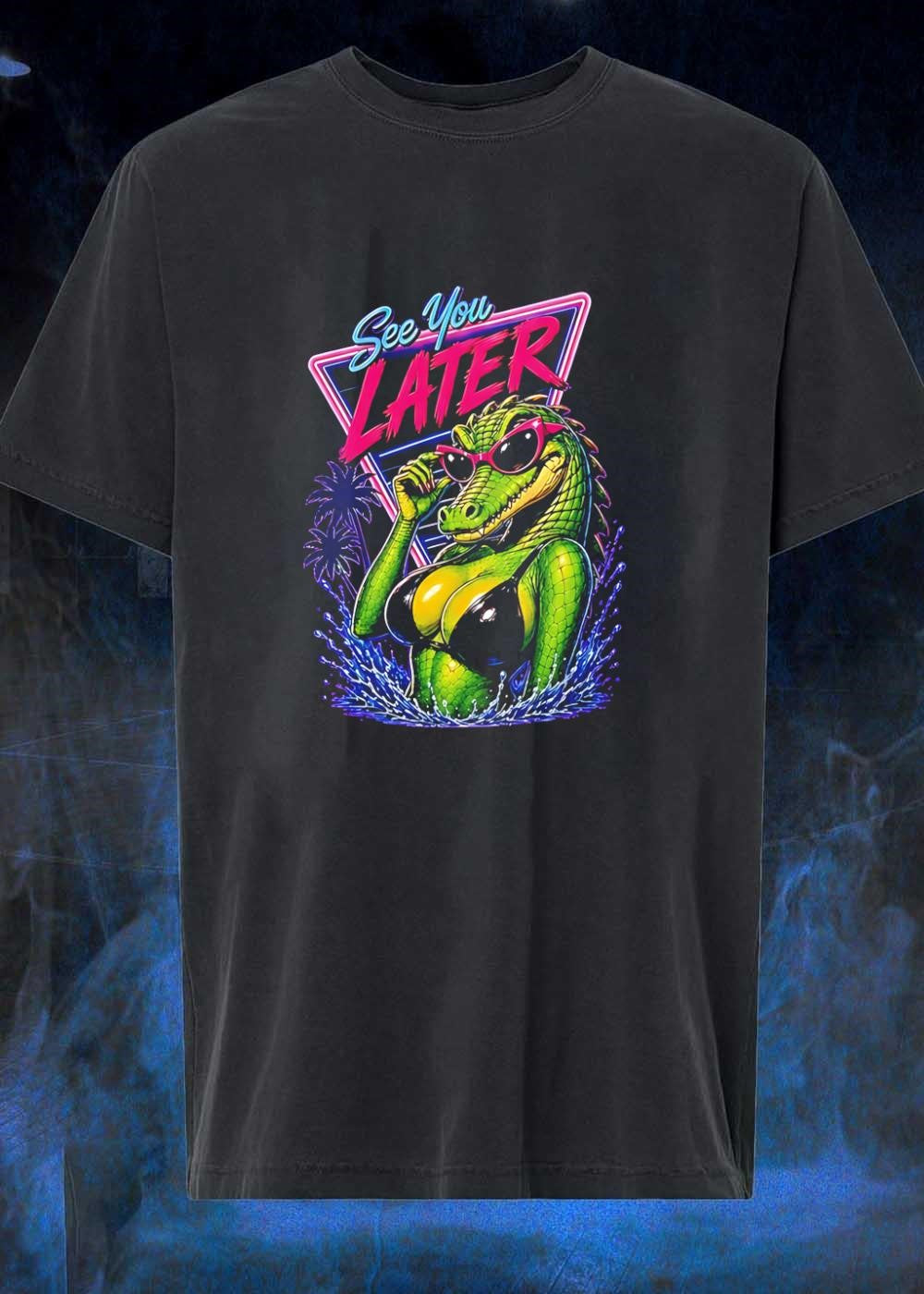 See You Later Crocodile Basking in a Bikini Purple - Adult & Kids T-Shirts, Sweatshirts & Hoodies apparel design preview 1