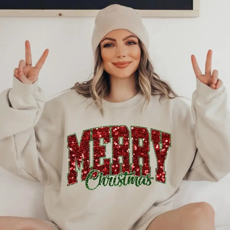 Sequin Print Merry Winter Xmas Cute Jumper - Adult & Kids T-Shirts, Sweatshirts & Hoodies apparel design preview 1