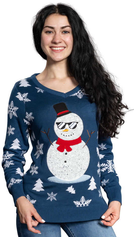 Women's Sequin Snowman Cool Ugly Christmas Sweater - Holiday Gift product image