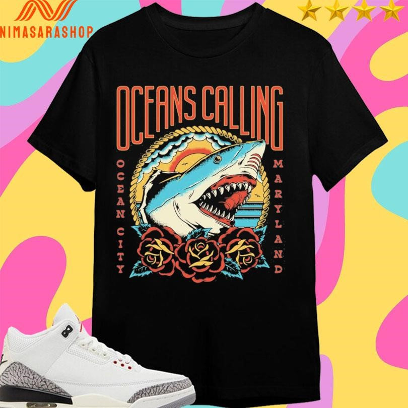 Shark Lineup Oceans Calling Ocean City Maryland - Adult & Kids T-Shirts, Sweatshirts & Hoodies apparel design preview 1