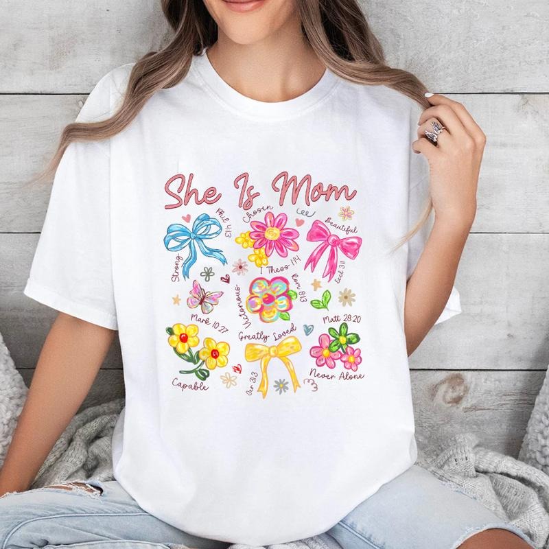 She Is Mom Coquette Bow Christian Pure Cotton Casual - Adult & Kids T-Shirts, Sweatshirts & Hoodies apparel design preview 1