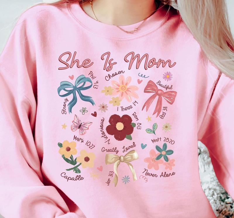 She Is Mom Coquette Praying Mama Religious Floral T - Adult & Kids T-Shirts, Sweatshirts & Hoodies apparel design preview 1