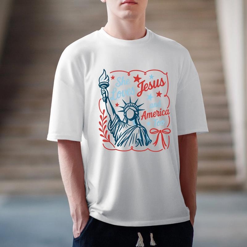 She Loves Jesus America Too Pure Cotton Casual Crew - Adult & Kids T-Shirts, Sweatshirts & Hoodies apparel design preview 1