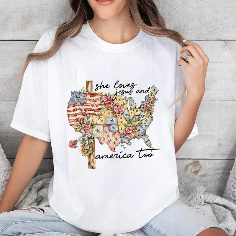 She Loves Jesus America Too Pure Cotton Fabric Casual - Adult & Kids T-Shirts, Sweatshirts & Hoodies apparel design preview 1