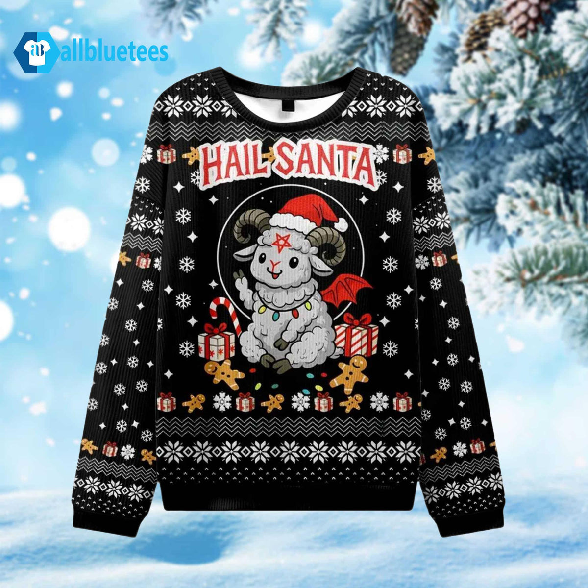 Sheep Hail Santa Ugly Christmas Sweater - Holiday Gift product image