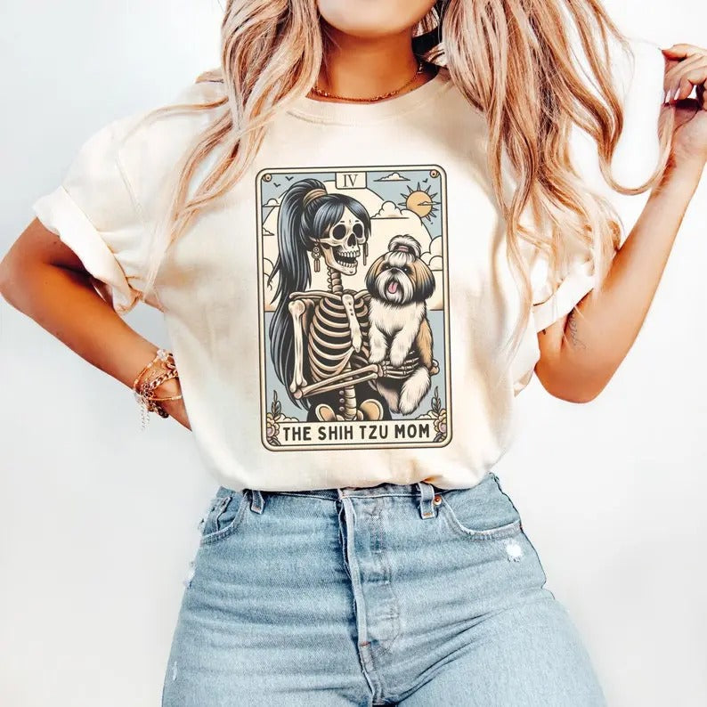 Shih Tzu Mom Tarot Card Fall Halloween Dog Mama - Adult & Kids T-Shirts, Sweatshirts & Hoodies apparel design preview 1