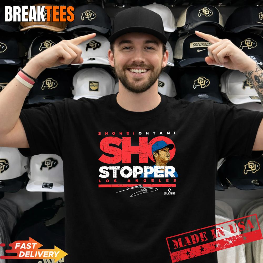 Shohei Ohtani Dodgers Sho Stopper Distressed MLB - Adult & Kids T-Shirts, Sweatshirts & Hoodies apparel design preview 1
