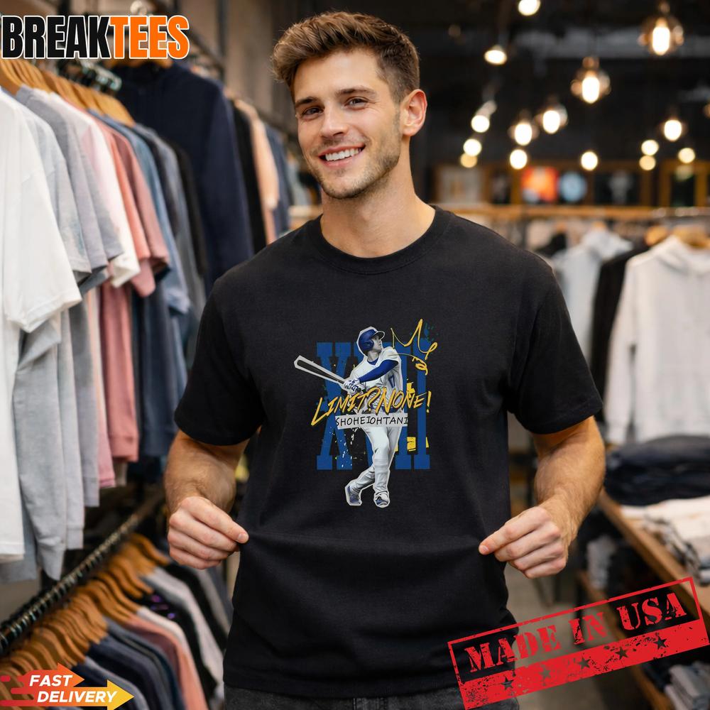 Shohei Ohtani No Limit Los Angeles Dodgers Baseball - Adult & Kids T-Shirts, Sweatshirts & Hoodies apparel design preview 1