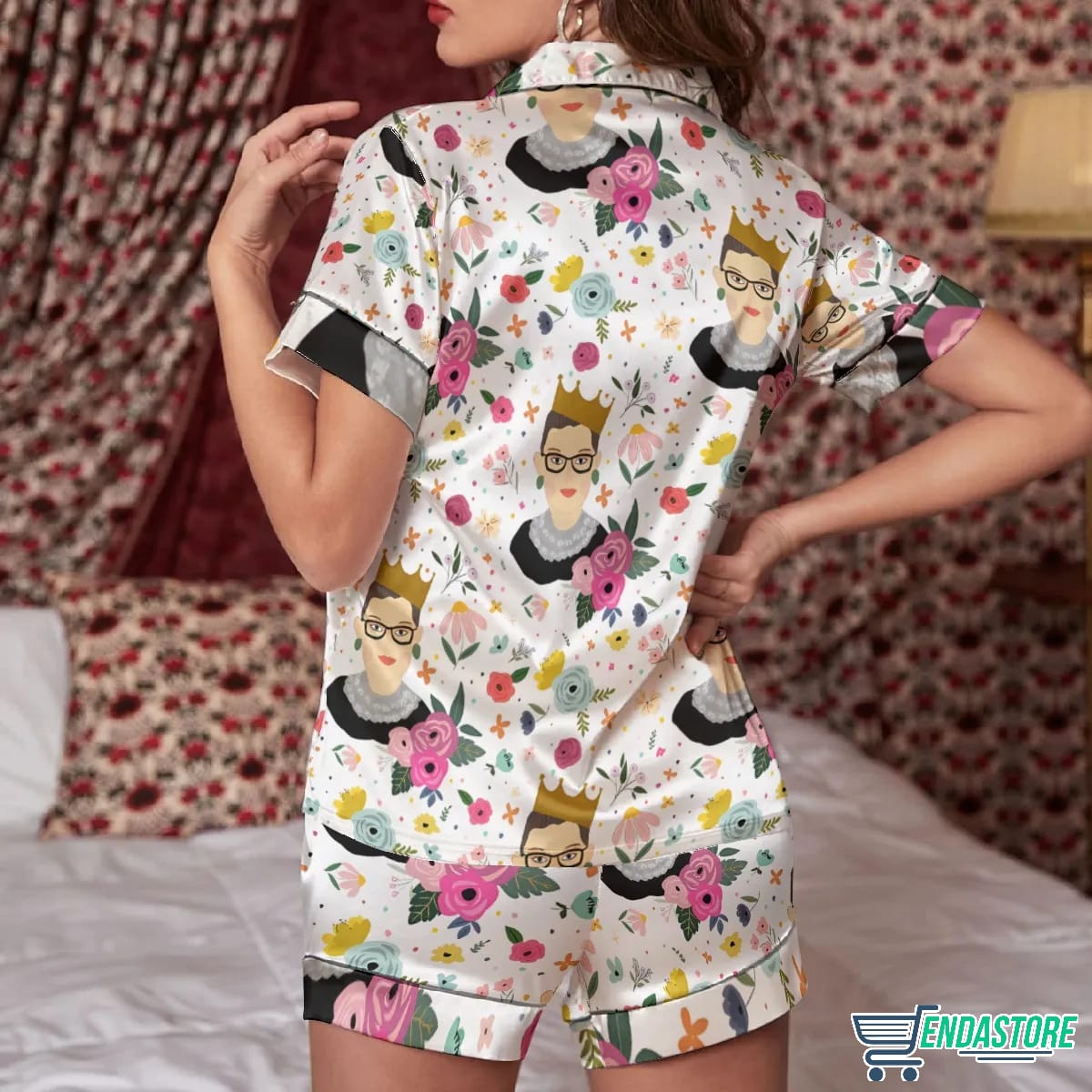 Short Ruth Bader Ginsburg Floral Satin Pajama Set 3D Sweater - Gift Idea product image 3