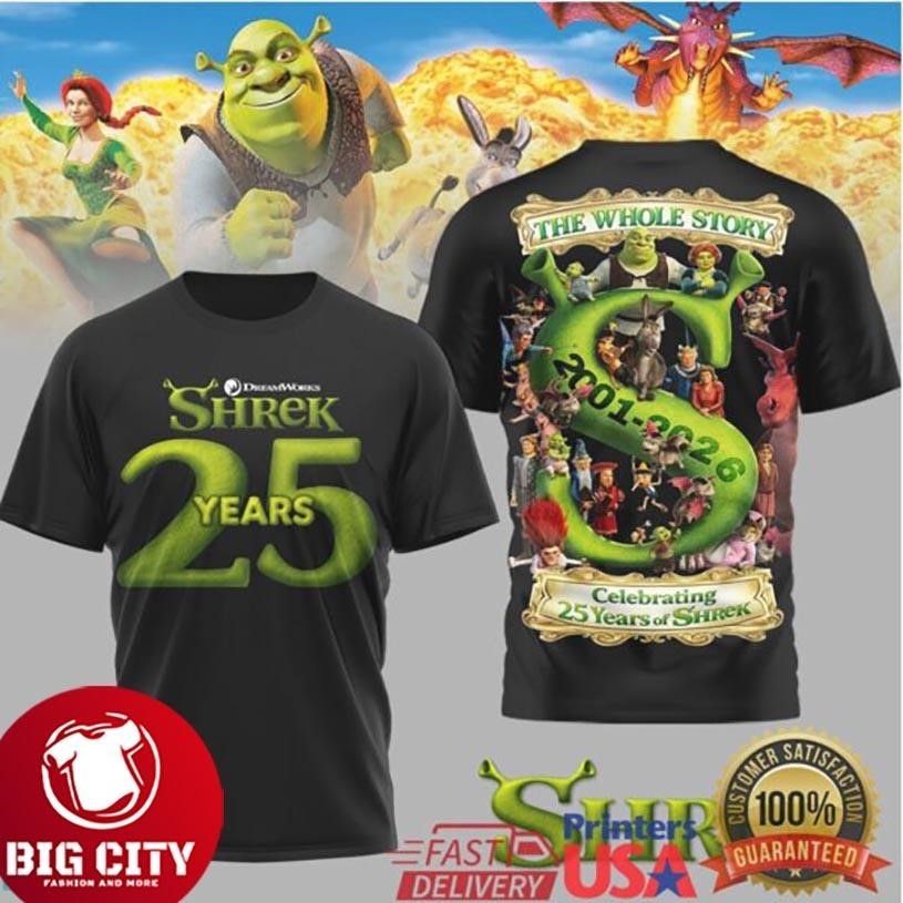 Shrek 25 Years Anniversary 2001 2026 The Whole Story - Adult & Kids T-Shirts, Sweatshirts & Hoodies apparel design preview 1
