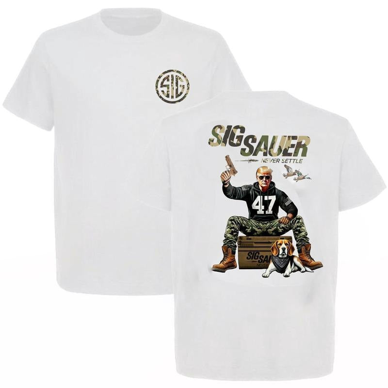 Sig Sauer Trump Hunting Never Settle Camo 2 Sided - Adult & Kids T-Shirts, Sweatshirts & Hoodies apparel design preview 1