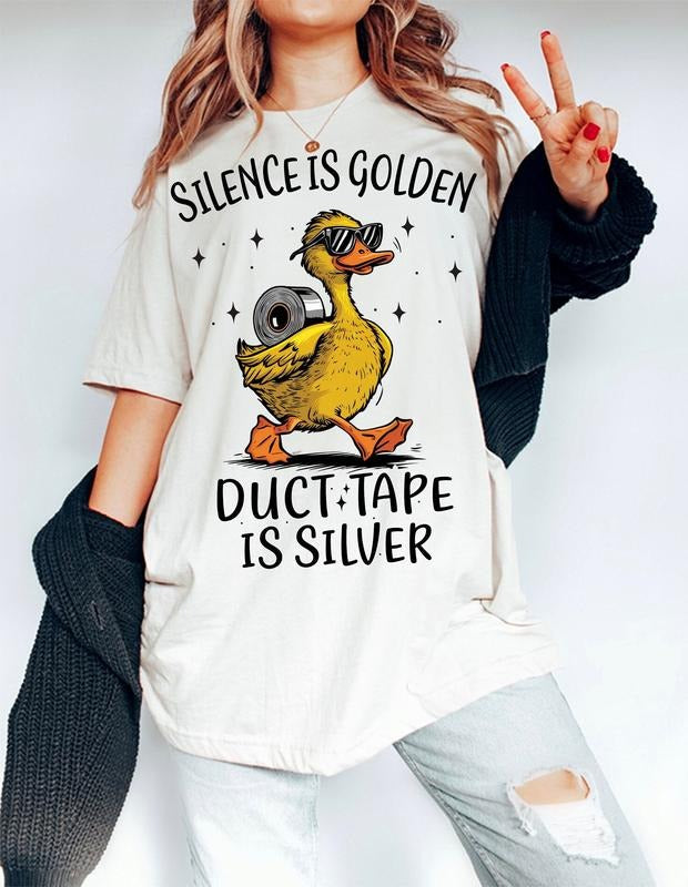 Silence Is Golden Sarcastic Duct Tape Silver Snarky - Adult & Kids T-Shirts, Sweatshirts & Hoodies apparel design preview 1