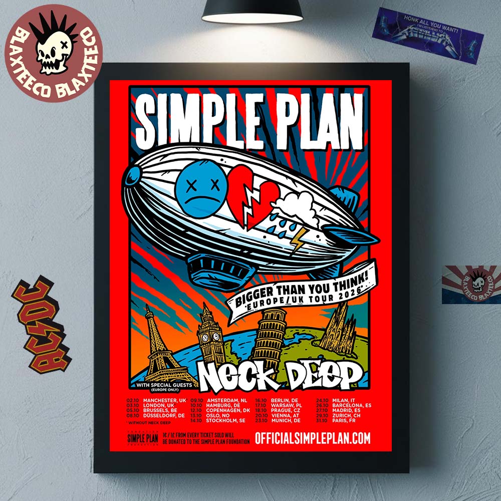 Simple Plan Bigger Than You Think Europe And UK Tour - Adult & Kids T-Shirts, Sweatshirts & Hoodies apparel design preview 1