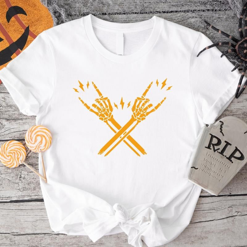 Skeleton Hand Rocker Funny Halloween Party Peace Sign - Adult & Kids T-Shirts, Sweatshirts & Hoodies apparel design preview 1