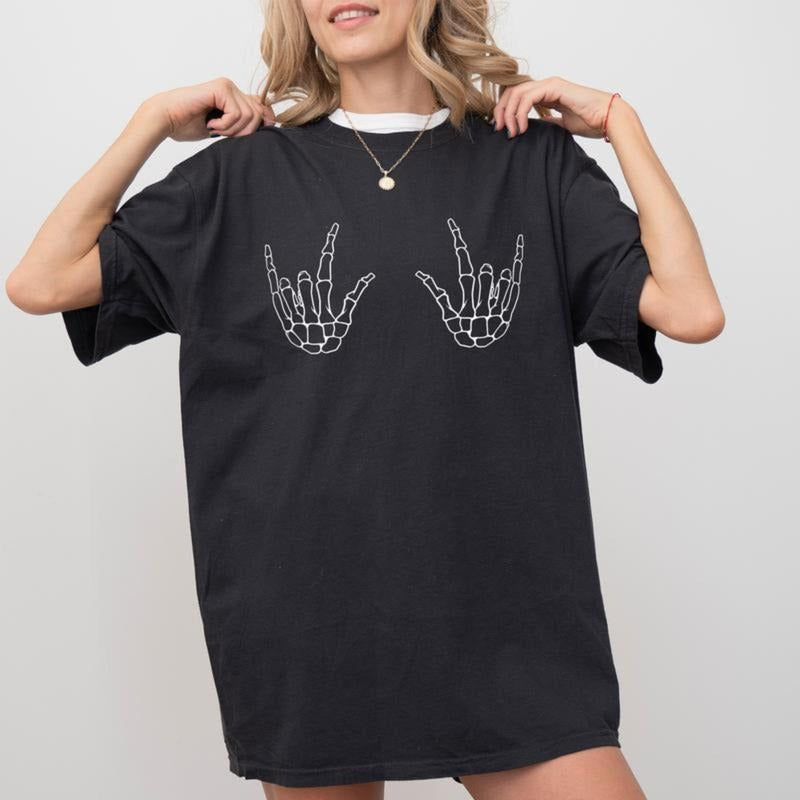 Skeleton Hands Rock Rocker Printed Funny Unhinged - Adult & Kids T-Shirts, Sweatshirts & Hoodies apparel design preview 1