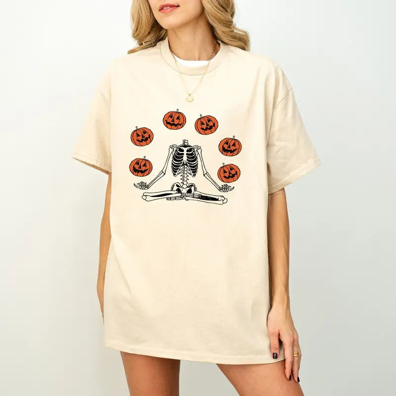 Skeleton Pumpkin Face Halloween Fall Autumn Spooky - Adult & Kids T-Shirts, Sweatshirts & Hoodies apparel design preview 1