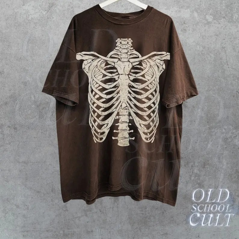 Skeleton Rib Vintage Cage Retro 90s Skull Spooky Y2k - Adult & Kids T-Shirts, Sweatshirts & Hoodies apparel design preview 1
