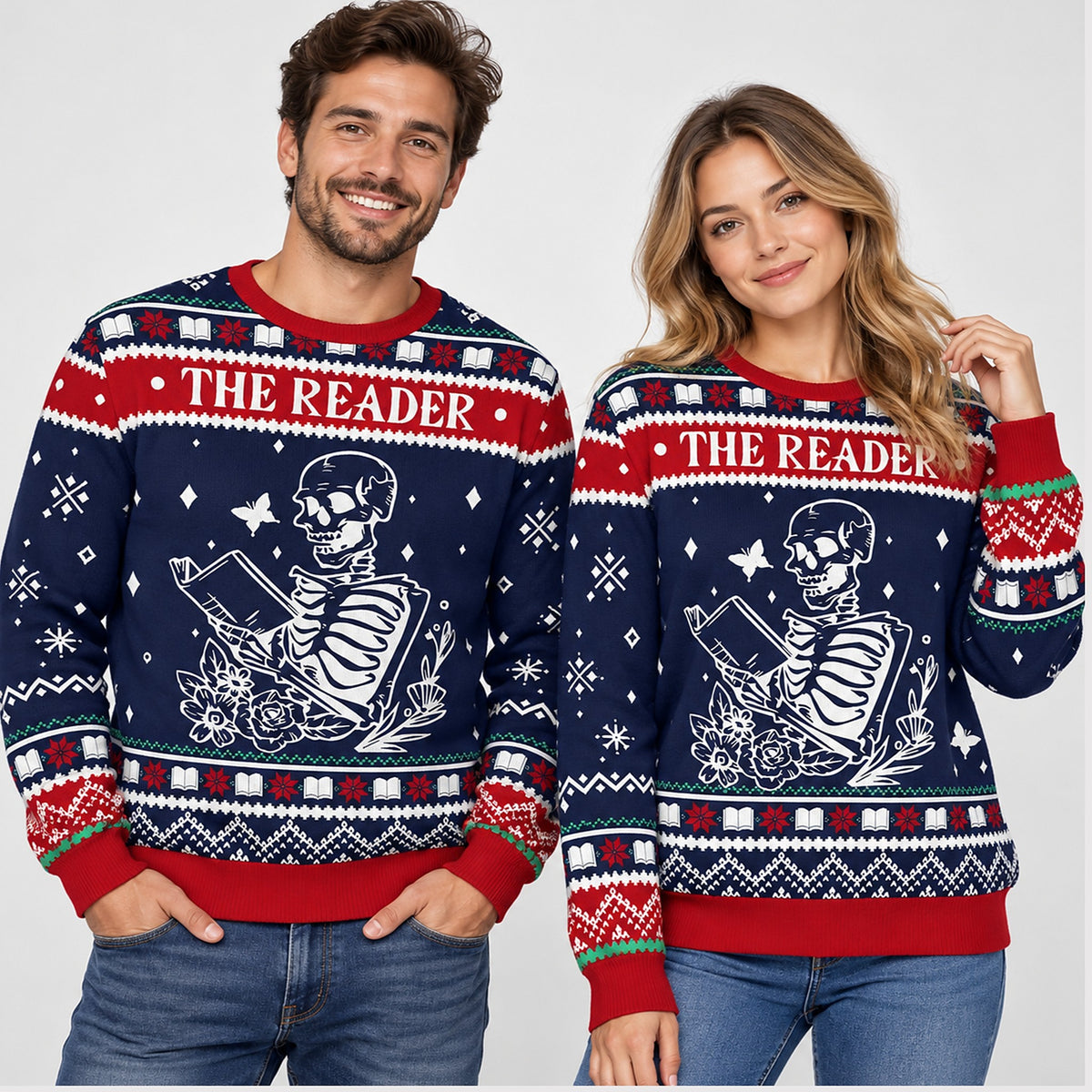 Skeleton The Reader Ugly Christmas Sweater - Holiday Gift product image 2