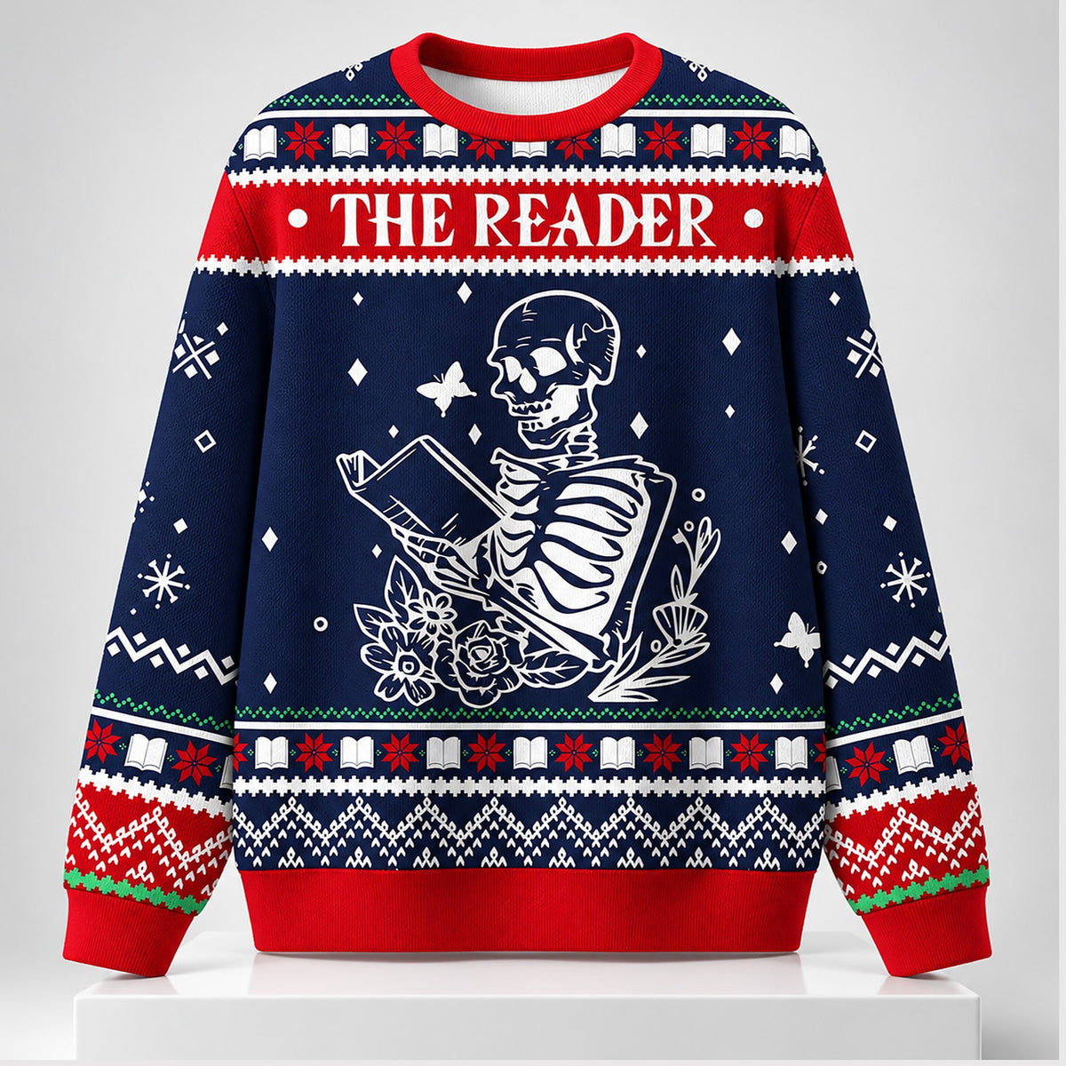 Skeleton The Reader Ugly Christmas Sweater - Holiday Gift product image