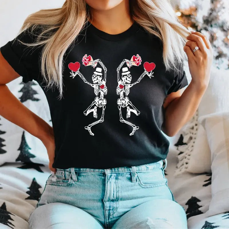 Skeleton Valentines Skull Cute Dancing Heart - Adult & Kids T-Shirts, Sweatshirts & Hoodies apparel design preview 1