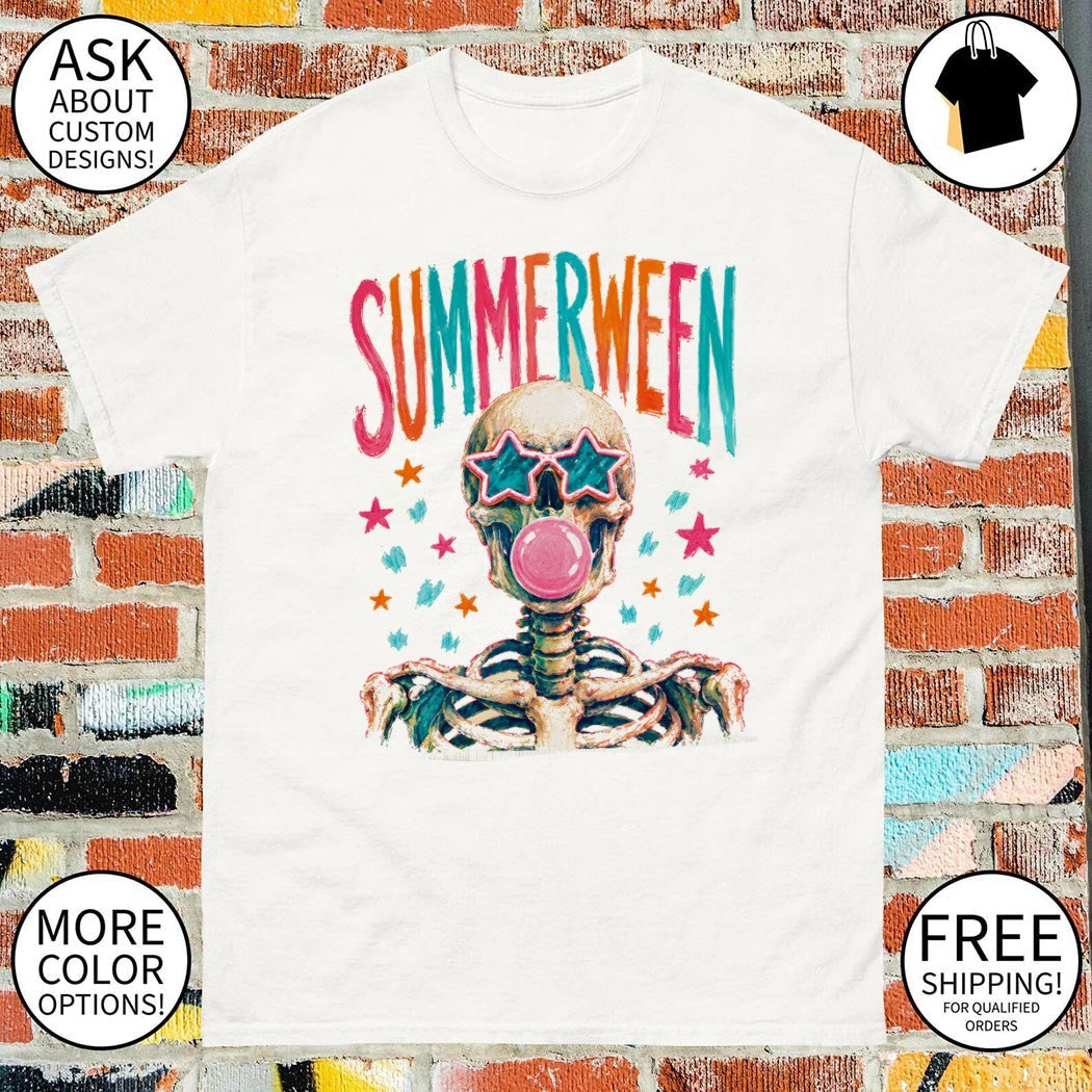 Skeleton blowing gum bubbles Summerween Skull - Adult & Kids T-Shirts, Sweatshirts & Hoodies apparel design preview 1