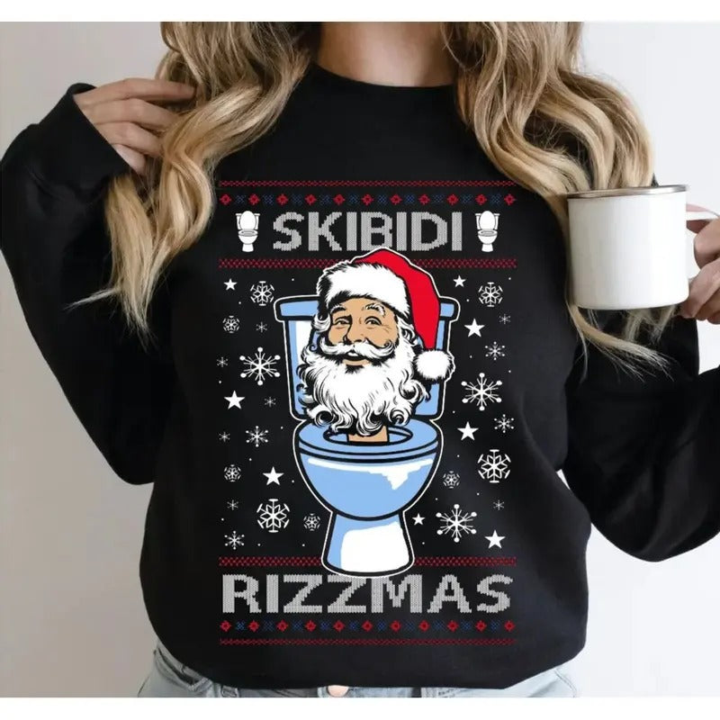 Skibidi Rizzmas Funny Toilet Video Viral Brain Rot - Adult & Kids T-Shirts, Sweatshirts & Hoodies apparel design preview 1