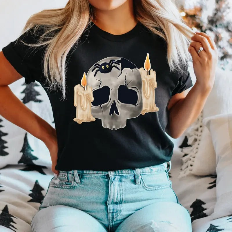 Skull Candle Gothic Halloween Spooky Candles Horror - Adult & Kids T-Shirts, Sweatshirts & Hoodies apparel design preview 1