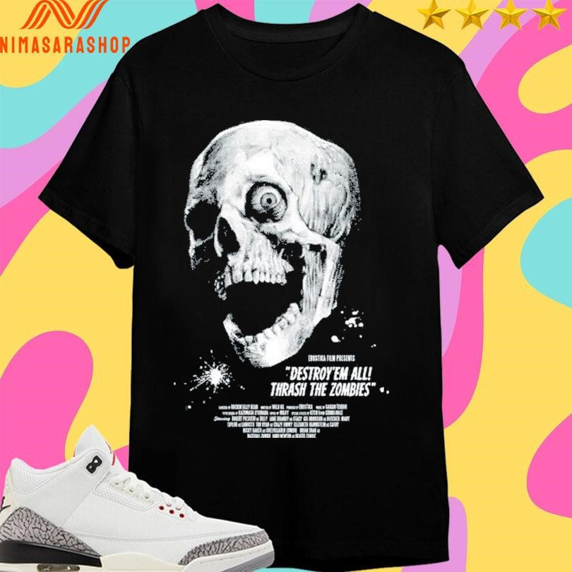 Skull Destroy’ Em All Thrash The Zombies - Adult & Kids T-Shirts, Sweatshirts & Hoodies apparel design preview 1