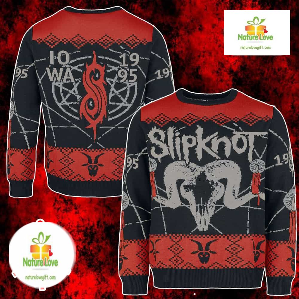 Slipknot Iowa 1995 Heavy Metal Goat Skull Red Black Ugly Christmas Sweater - Holiday Gift product image
