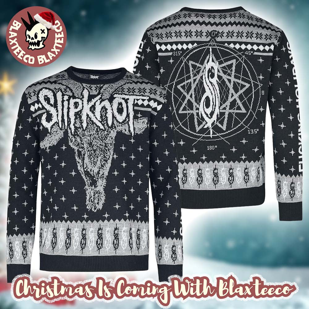 Slipknot Fucking Holidays Logo Goat Head And Trinal S Logo Blink Pattern Black And Grey Ugly Christmas Sweater - Holiday Gift product image