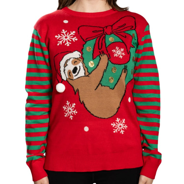 Hanging Sloth on Christmas Ornament Wreath Ugly Christmas Sweater - Holiday Gift product image