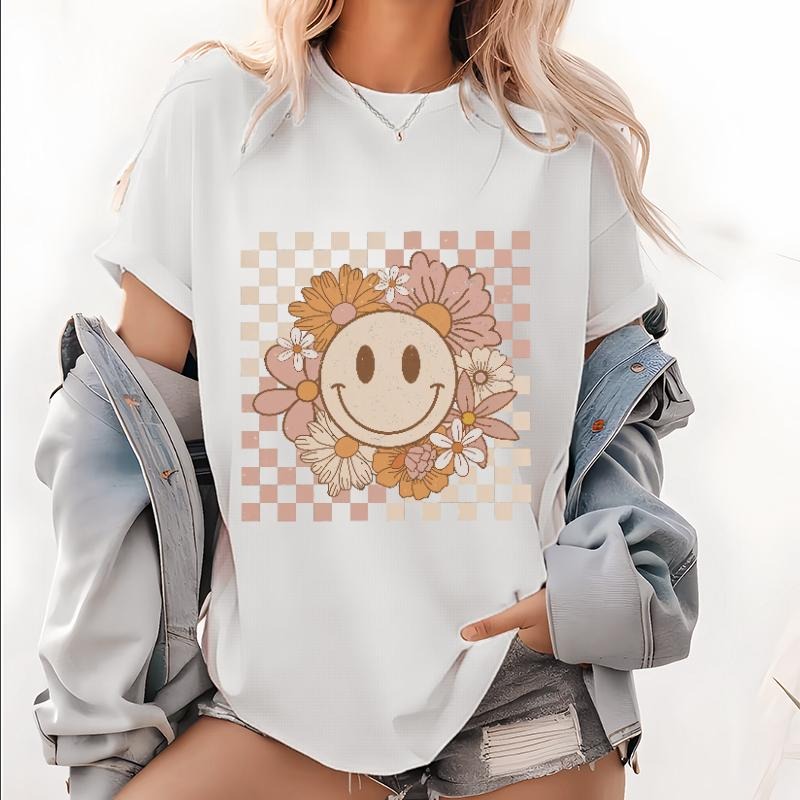 Smiley Face Flower Retro Smile Vintage Checkered Plus - Adult & Kids T-Shirts, Sweatshirts & Hoodies apparel design preview 1